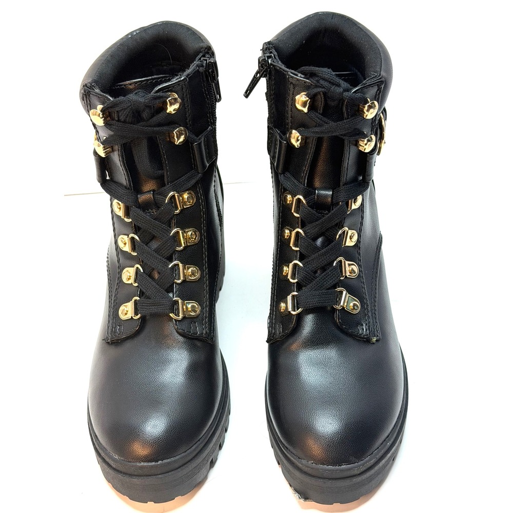 Wild Pair Women's Bridgitt Lace-Up Side-Zip Lug-Sole Booties Black Size 6.5M NWT